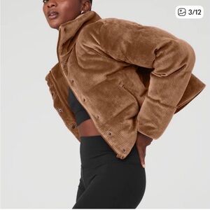 ALO Yoga Cinnamon Brown Ribbed Velour Gold Rush Puffer